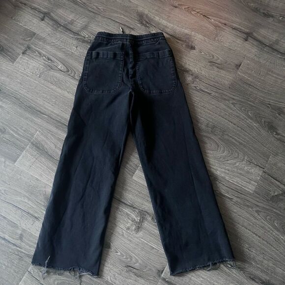 Zara Jeans Womens XS Black Denim Straight Wide Leg Raw Hem Baggy Loose - Picture 3 of 5